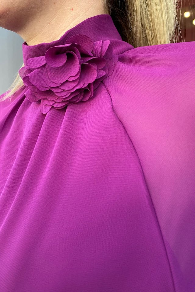 Yarasa Kol Multi Şifon Bluz-Mor