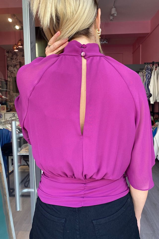 Yarasa Kol Multi Şifon Bluz-Mor