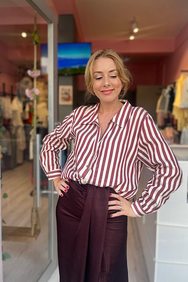 Çizgili Premium Gömlek-Bordo