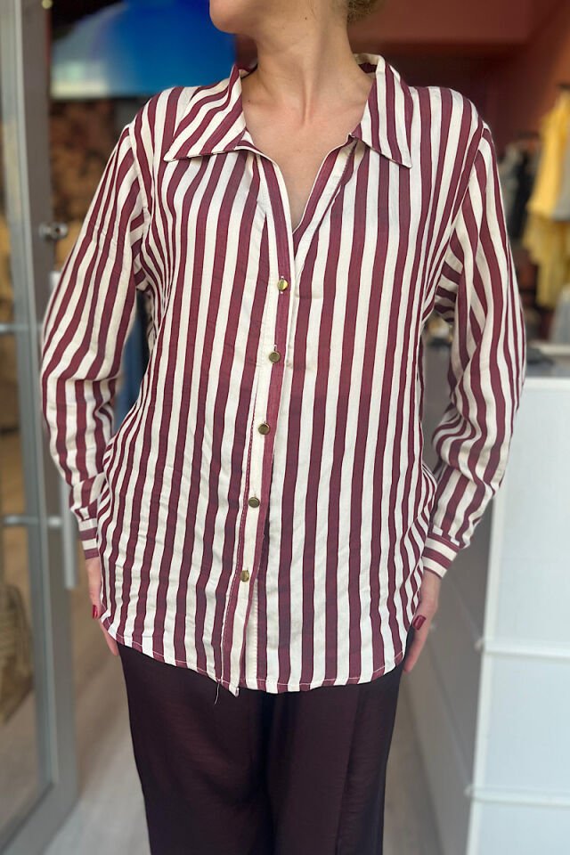 Çizgili Premium Gömlek-Bordo
