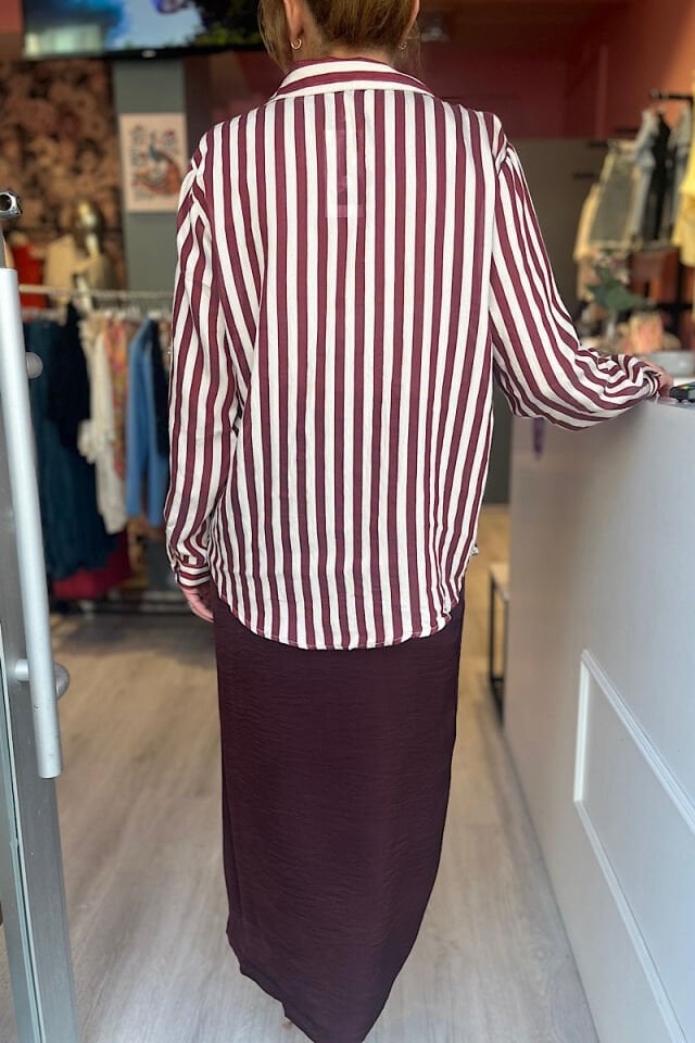Çizgili Premium Gömlek-Bordo