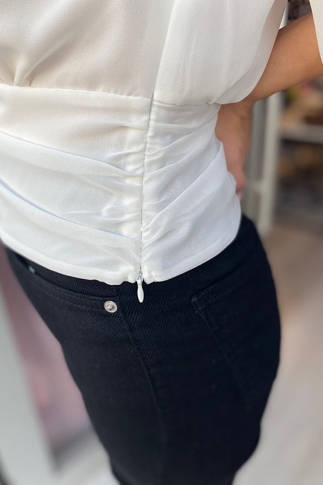 Yarasa Kol Multi Şifon Bluz-Ekru