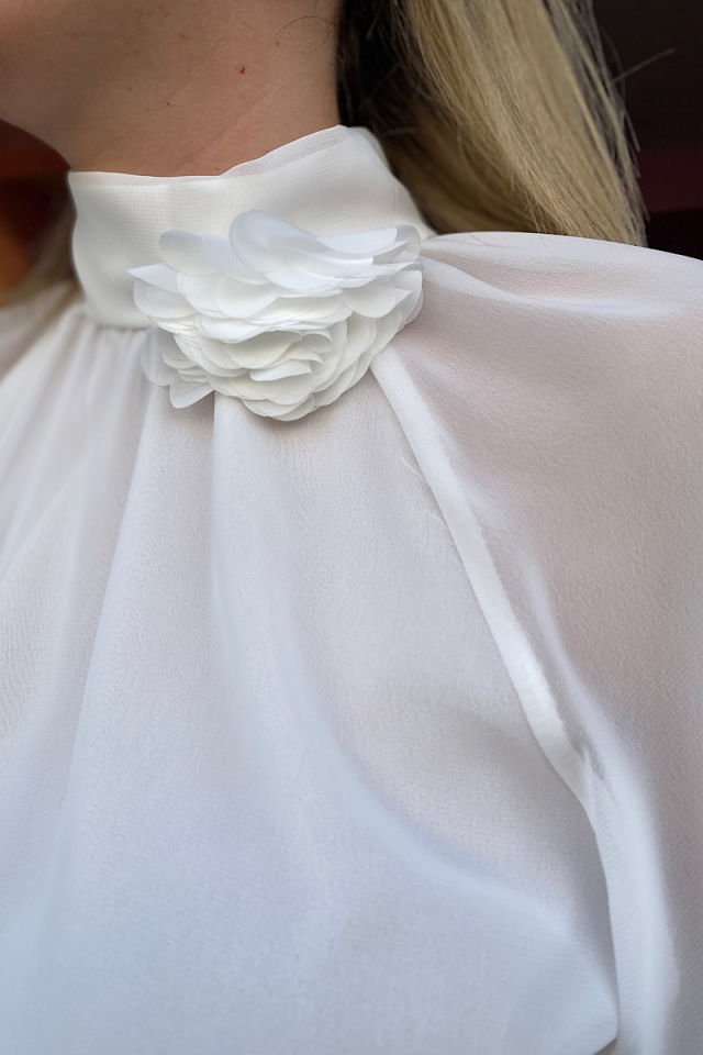 Yarasa Kol Multi Şifon Bluz-Ekru