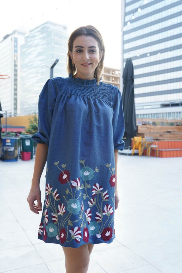 Nakışlı Kot Elbise