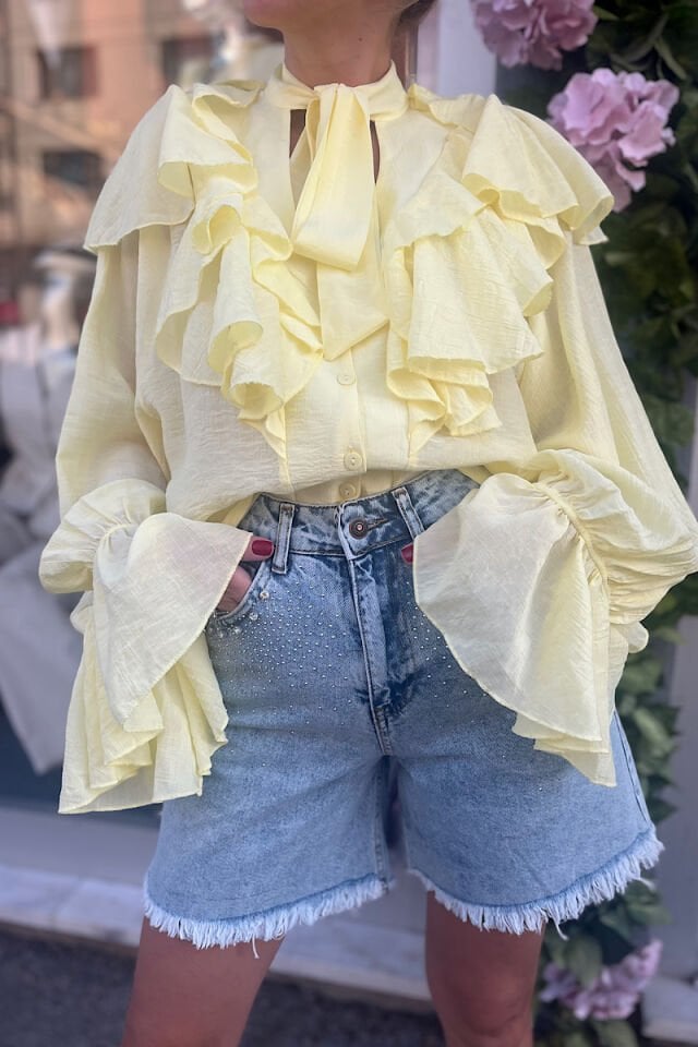 Fırfırlı Romantik Gömlek-Sarı