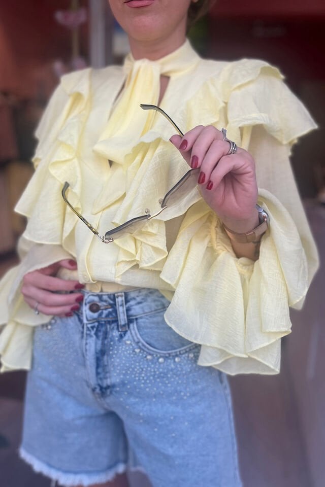 Fırfırlı Romantik Gömlek-Sarı