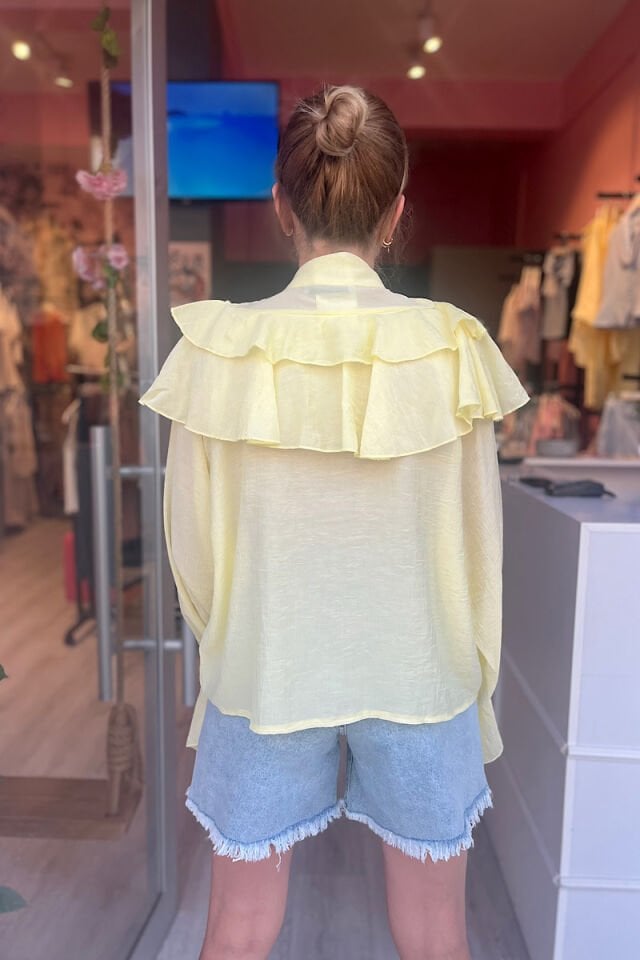 Fırfırlı Romantik Gömlek-Sarı