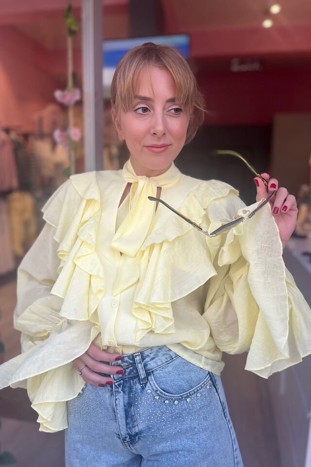 Fırfırlı Romantik Gömlek-Sarı