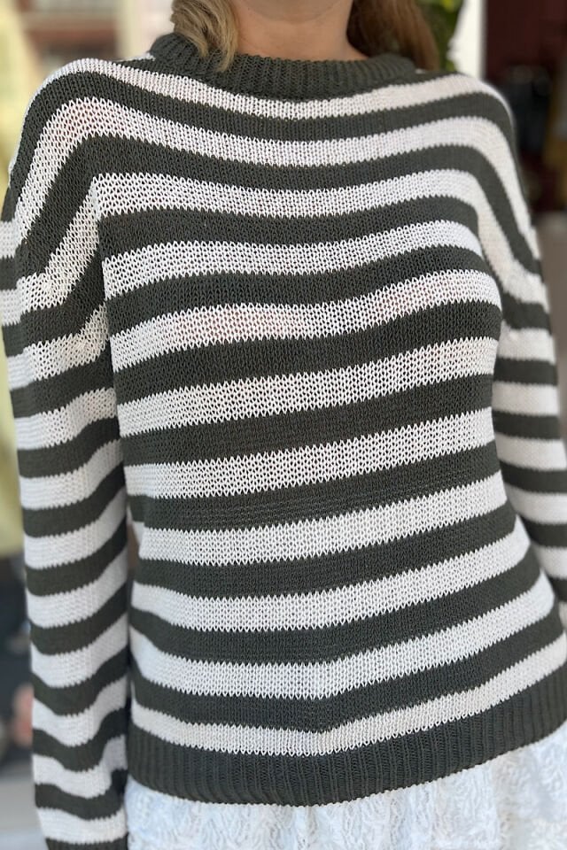 Mevsimlik Çizgili Triko-Haki