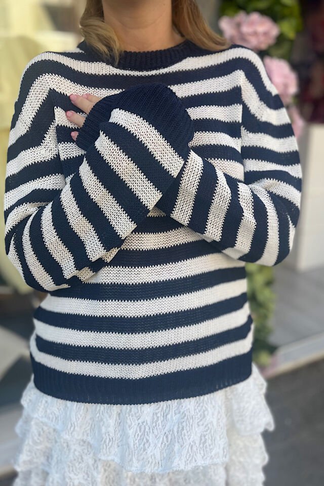 Mevsimlik  Çizgili Triko-Lacivert