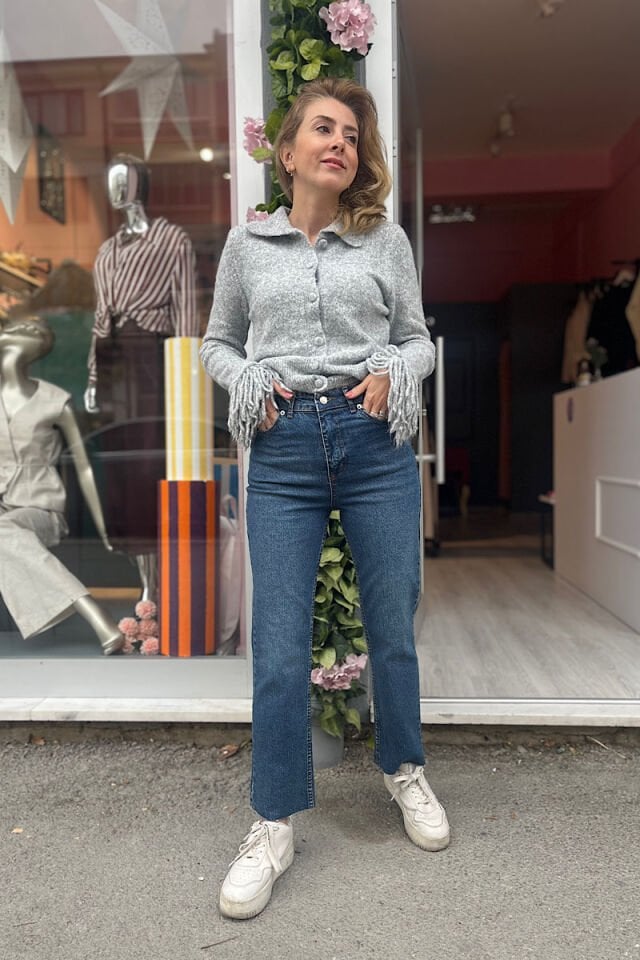 Paçası Kesik Yüksek Bel Orjinal Marka Jean-Mavi