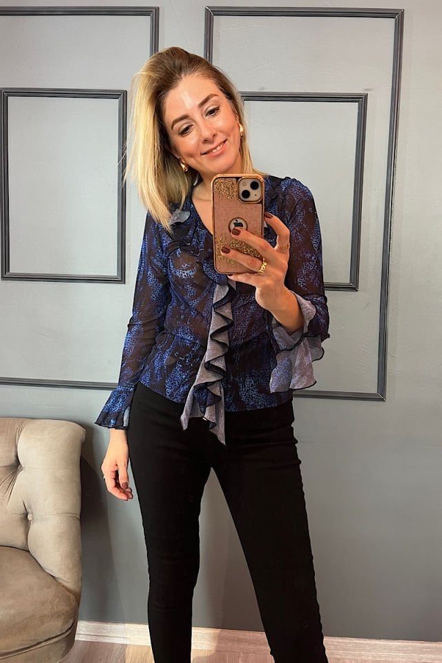 Fırfırlı Tül Bluz-Saks