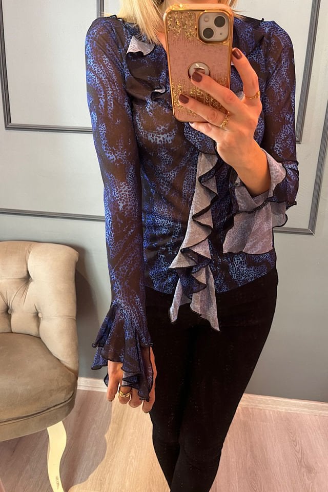 Fırfırlı Tül Bluz-Saks