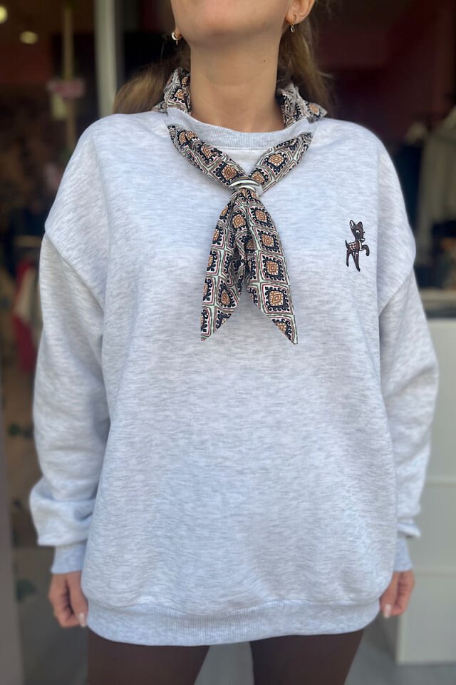 Fularlı Sweatshirt -Gri