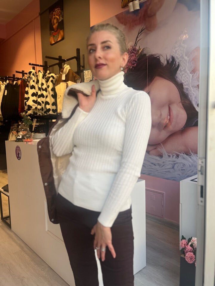 Boğazlı Bel Lastikli Triko-Ekru