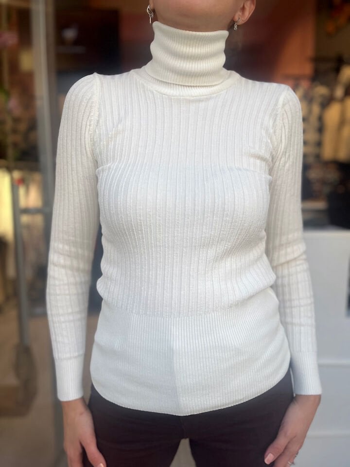 Boğazlı Bel Lastikli Triko-Ekru