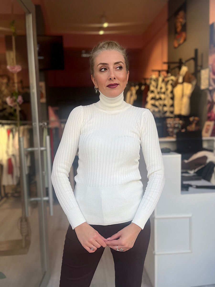 Boğazlı Bel Lastikli Triko-Ekru