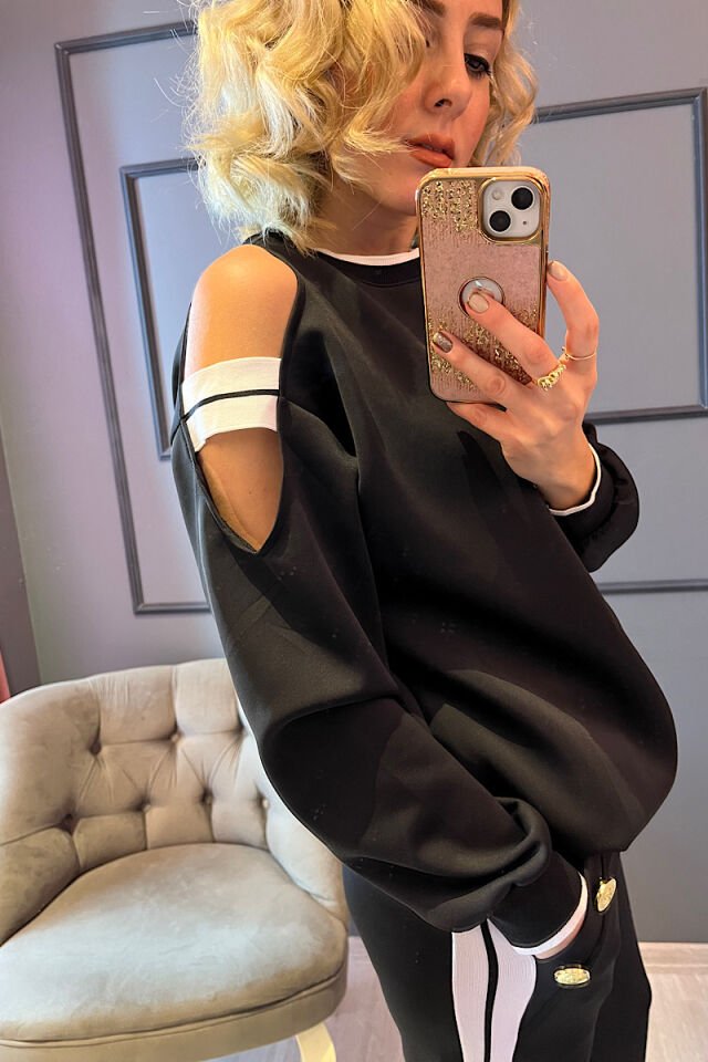 Gold Düğmeli Scuba Takım -Siyah