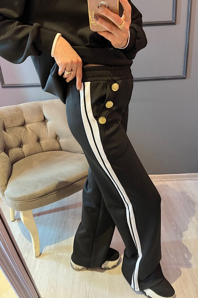 Gold Düğmeli Scuba Takım -Siyah