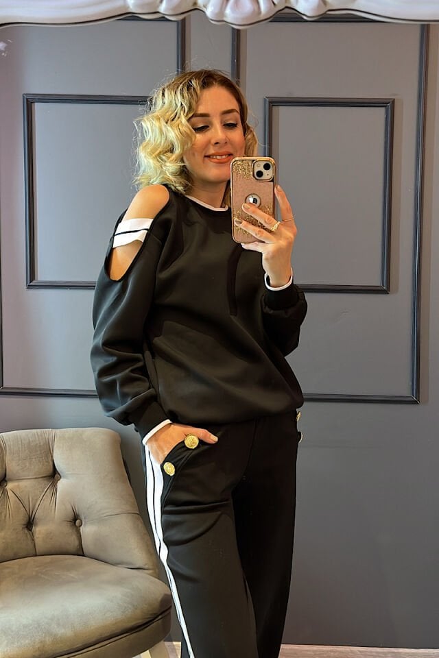 Gold Düğmeli Scuba Takım -Siyah