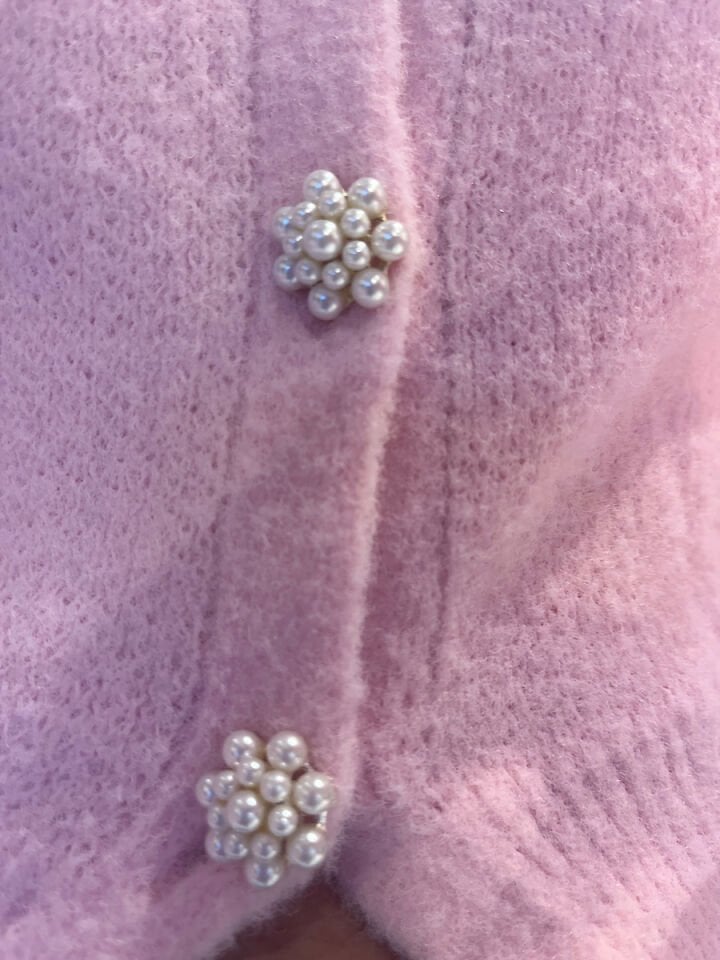 İnci Düğmeli Hırka-Pembe
