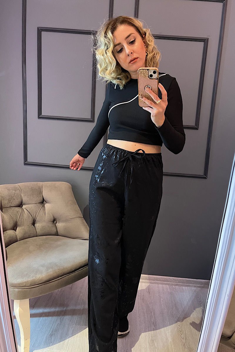 Varak Desenli Pantolon -Siyah