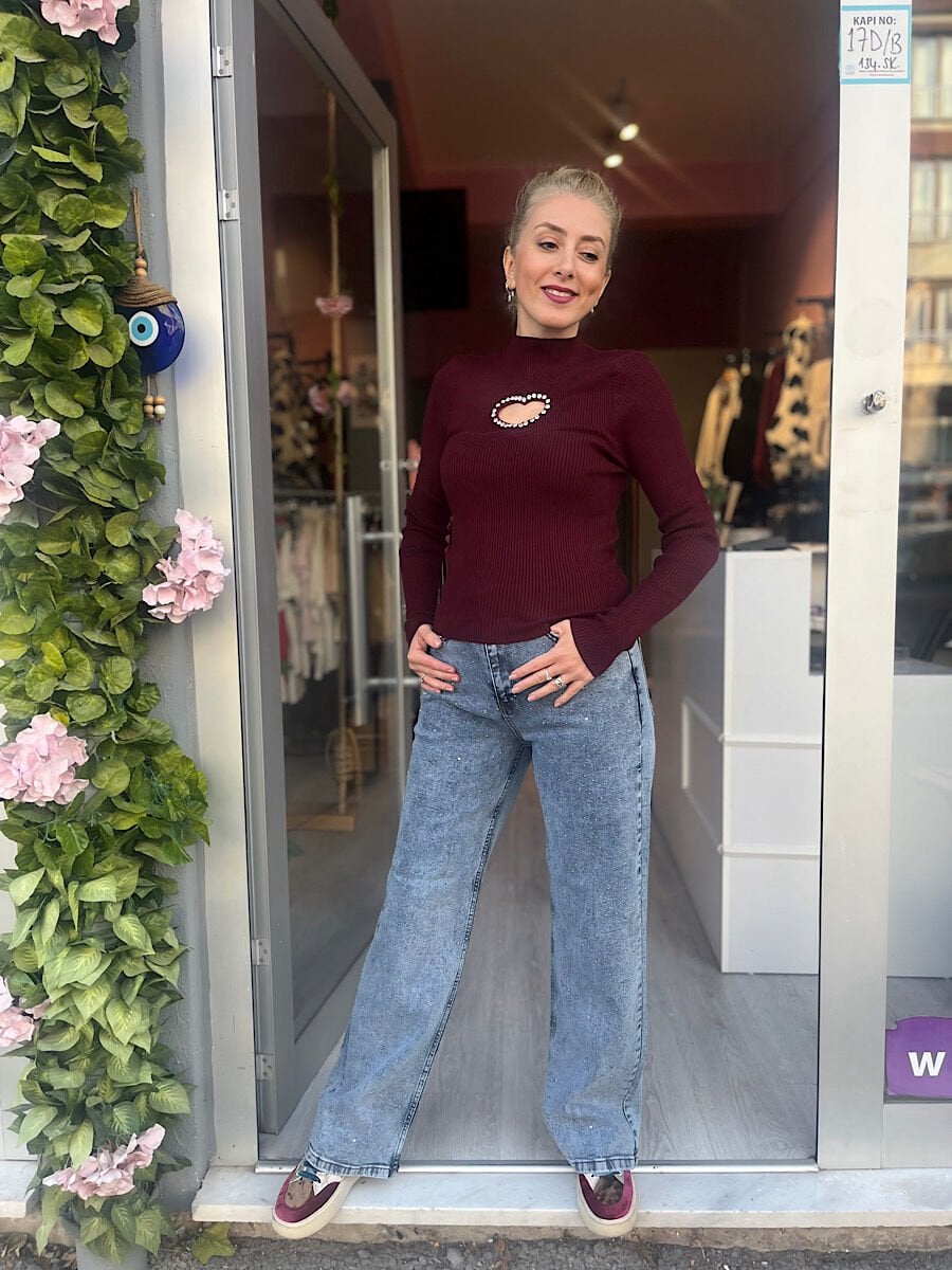 Taşlı Palazzo Jean-Açık Mavi