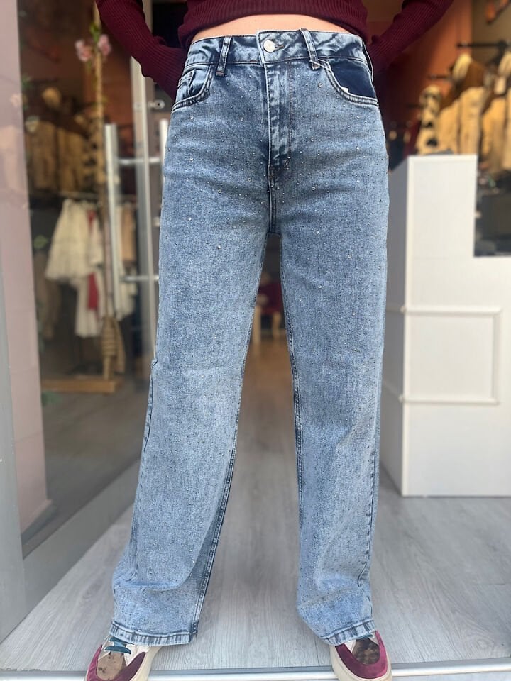 Taşlı Palazzo Jean-Açık Mavi