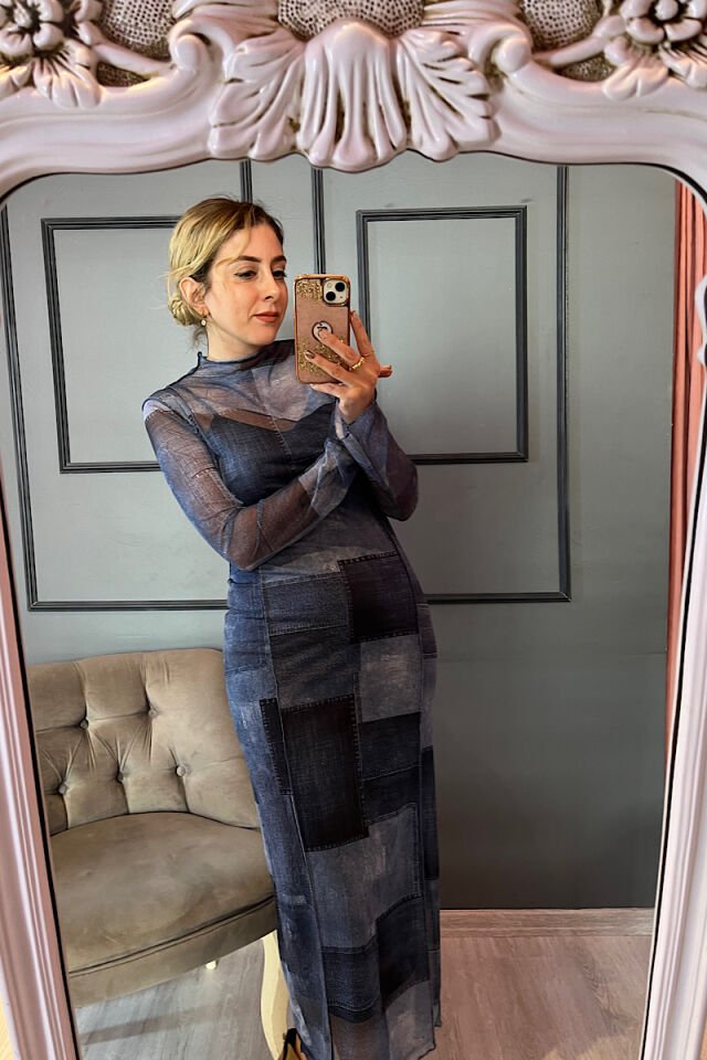 Tül Elbise-Lacivert