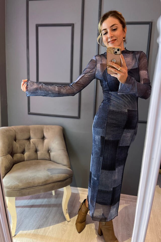 Tül Elbise-Lacivert