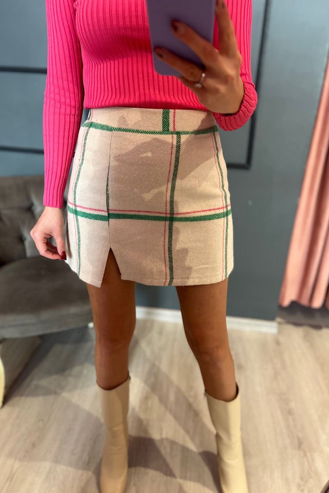 Kaşe Çizgili  Mini Etek