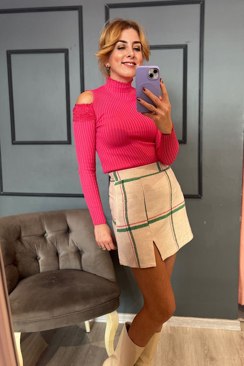 Kaşe Çizgili  Mini Etek