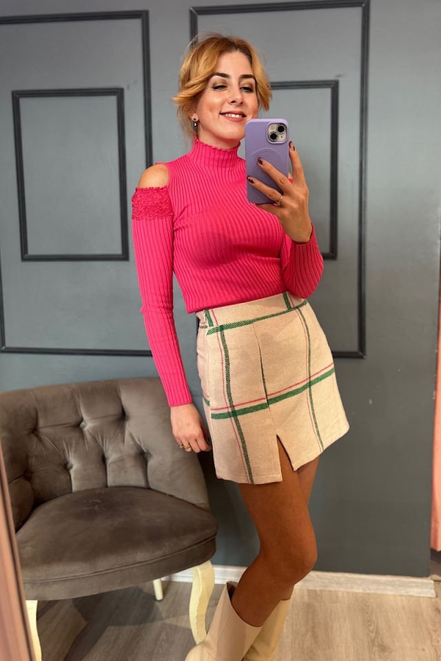 Kaşe Çizgili  Mini Etek