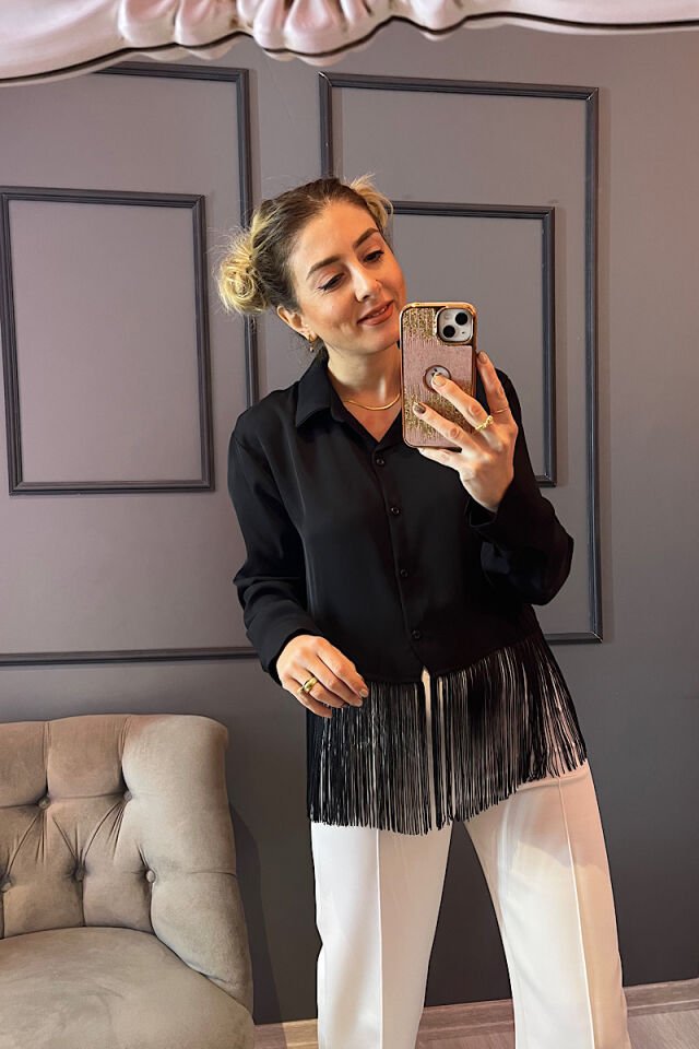 Püsküllü Gömlek -Siyah