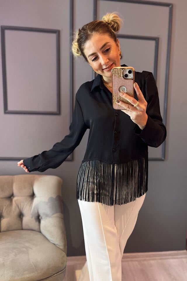 Püsküllü Gömlek -Siyah