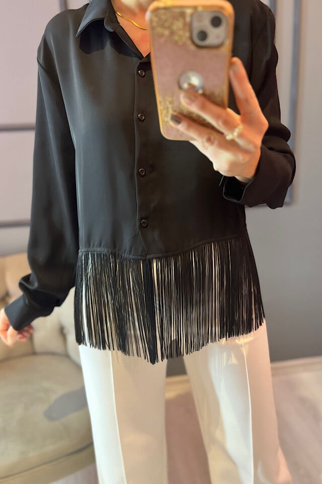 Püsküllü Gömlek -Siyah