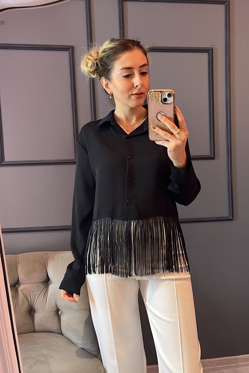 Püsküllü Gömlek -Siyah