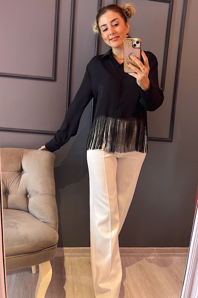 Dalgıç Kumaş Pantolon-Beyaz