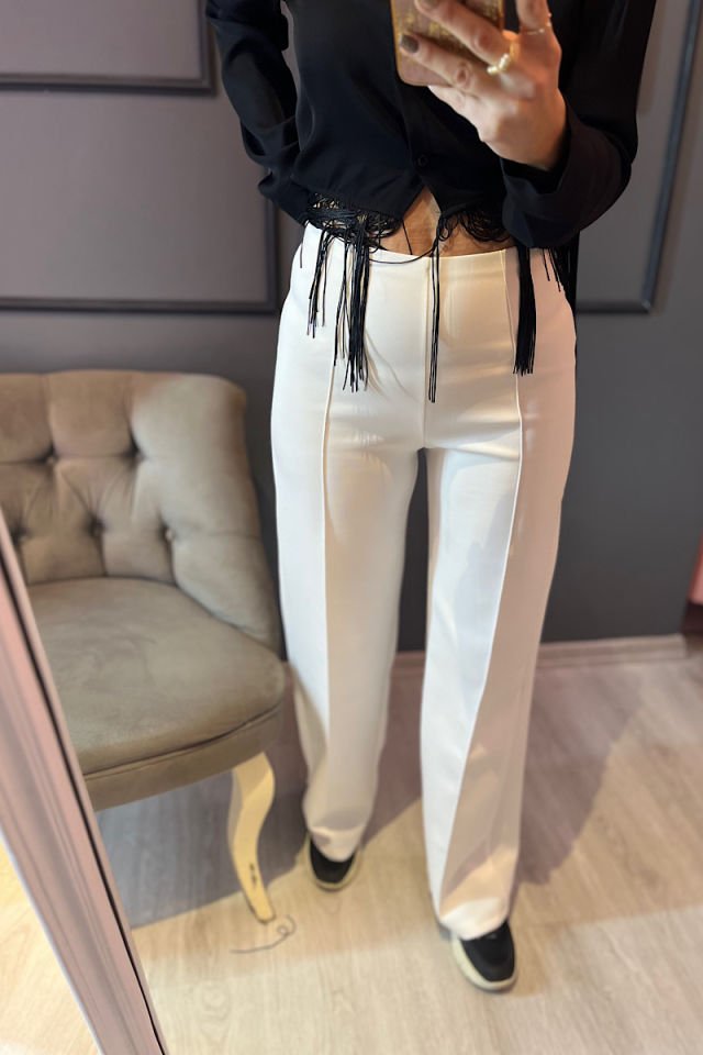 Dalgıç Kumaş Pantolon-Beyaz