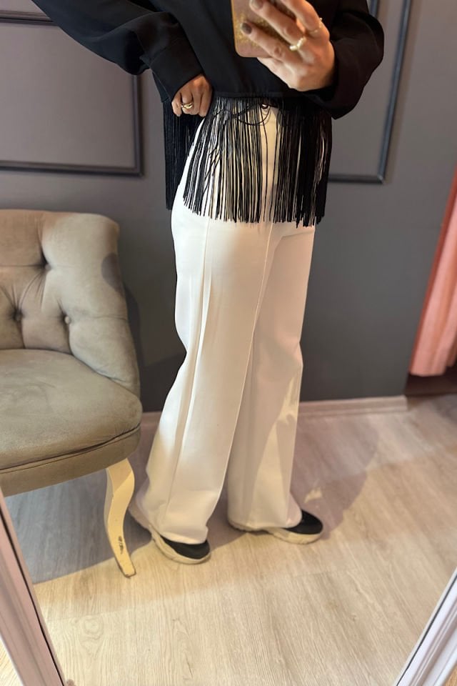 Dalgıç Kumaş Pantolon-Beyaz