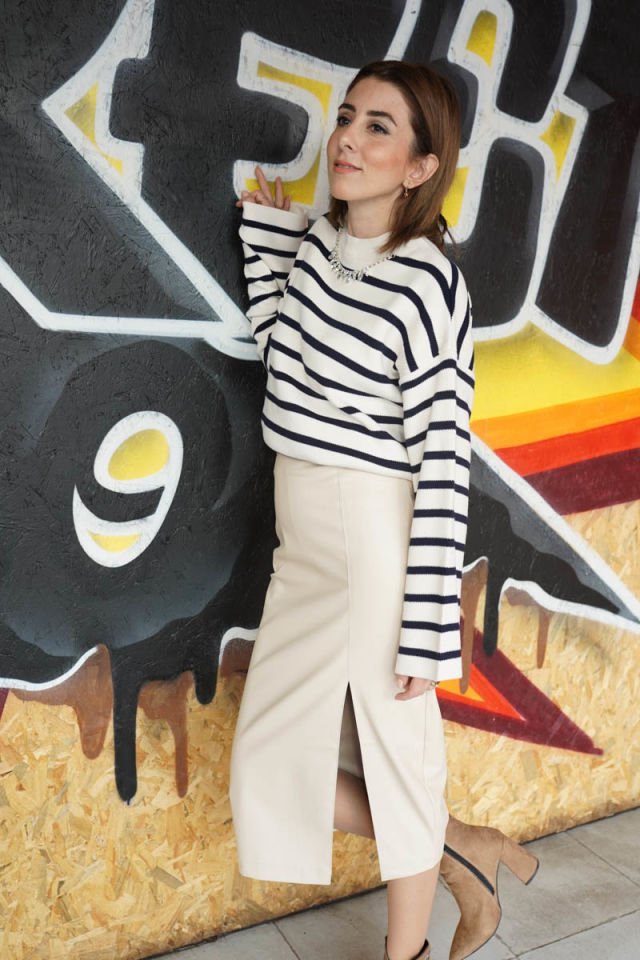 Kalem Yırtmaçlı Deri Etek