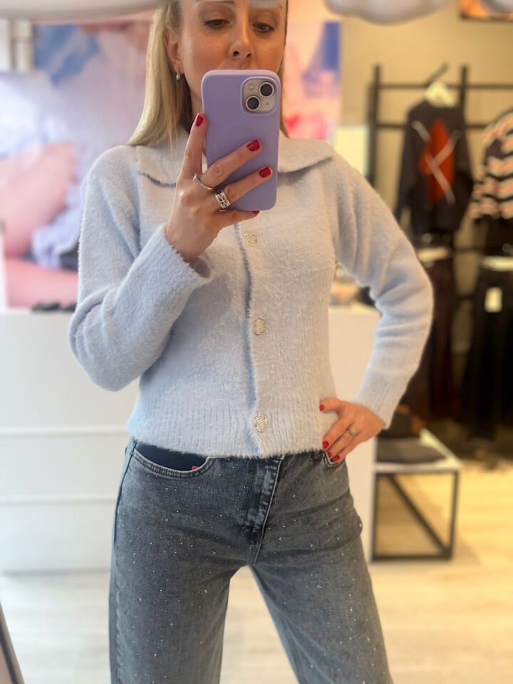 Kalp Düğmeli Yumoş Hırka-Bebe Mavi