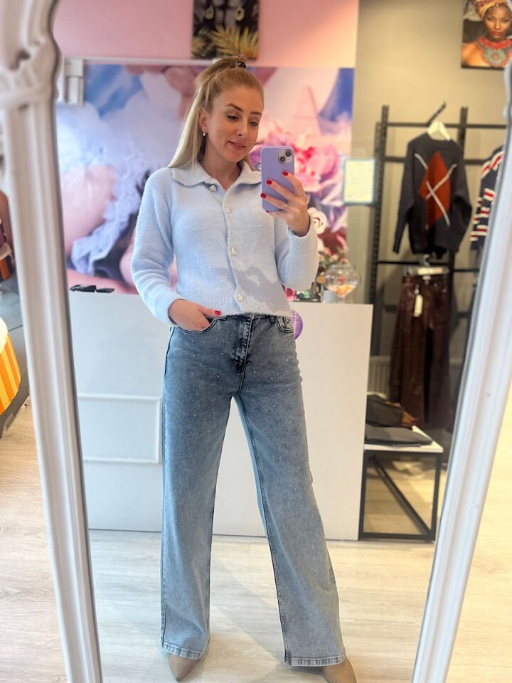 Kalp Düğmeli Yumoş Hırka-Bebe Mavi