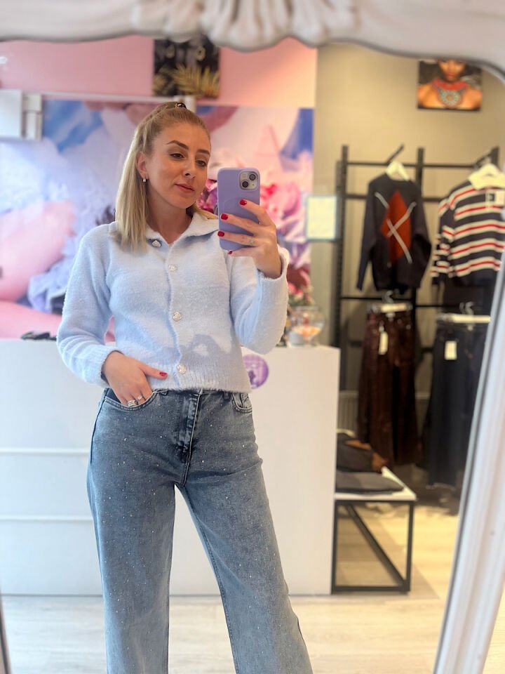 Kalp Düğmeli Yumoş Hırka-Bebe Mavi