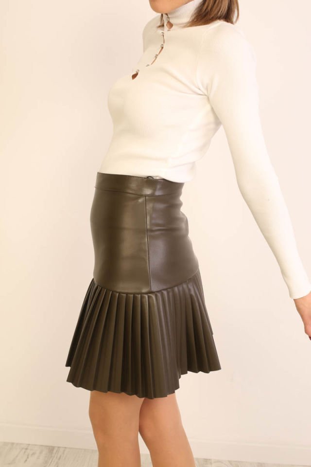 Pileli Deri Etek