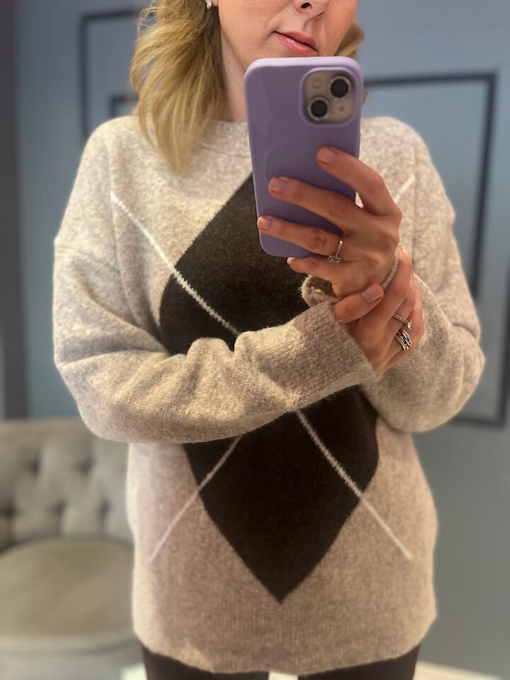 Büyük Baklava Desen Triko-Taş