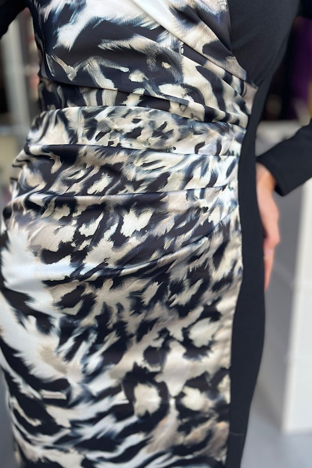 Yarısı Saten Double Elbise -Siyah