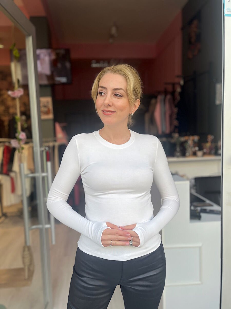 Parmak Geçmeli Body -Ekru