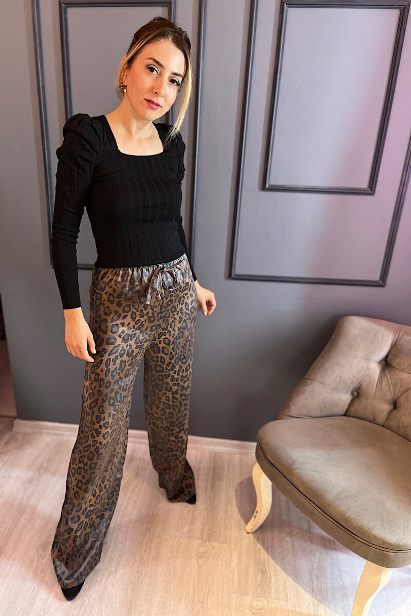 Beli Lastikli Leopar Pantolon