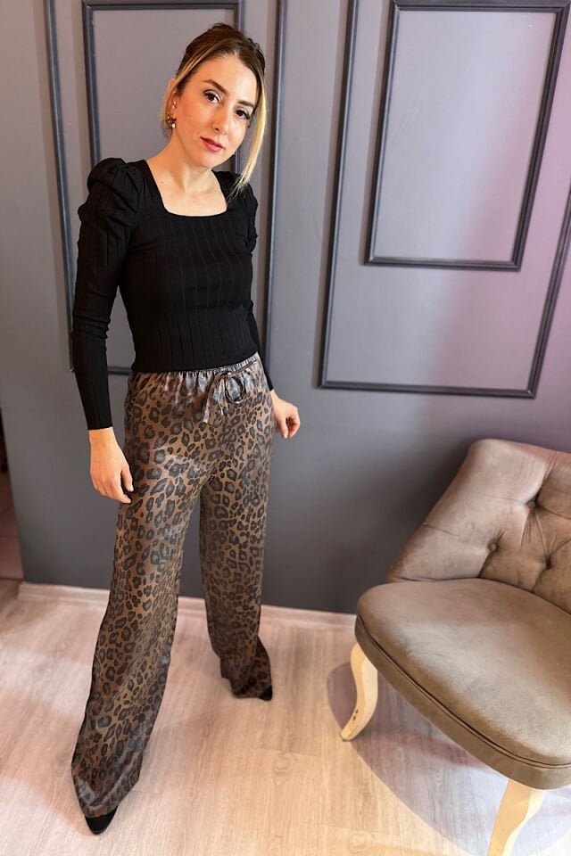 Beli Lastikli Leopar Pantolon